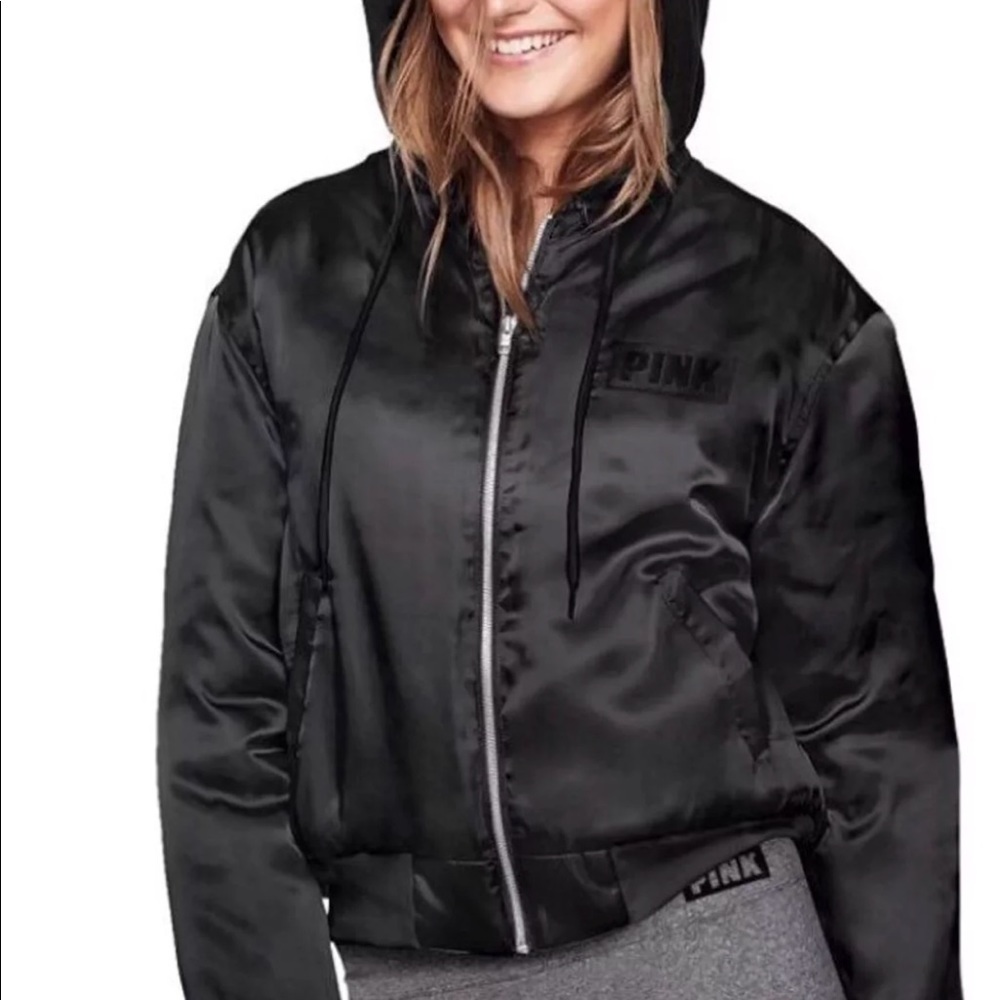 PINK. Double hooded bomber jacket